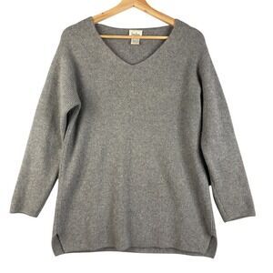 Neiman Marcus 100% Cashmere Sweater Women's Small Gray V Neck Long Sleeve Knit
